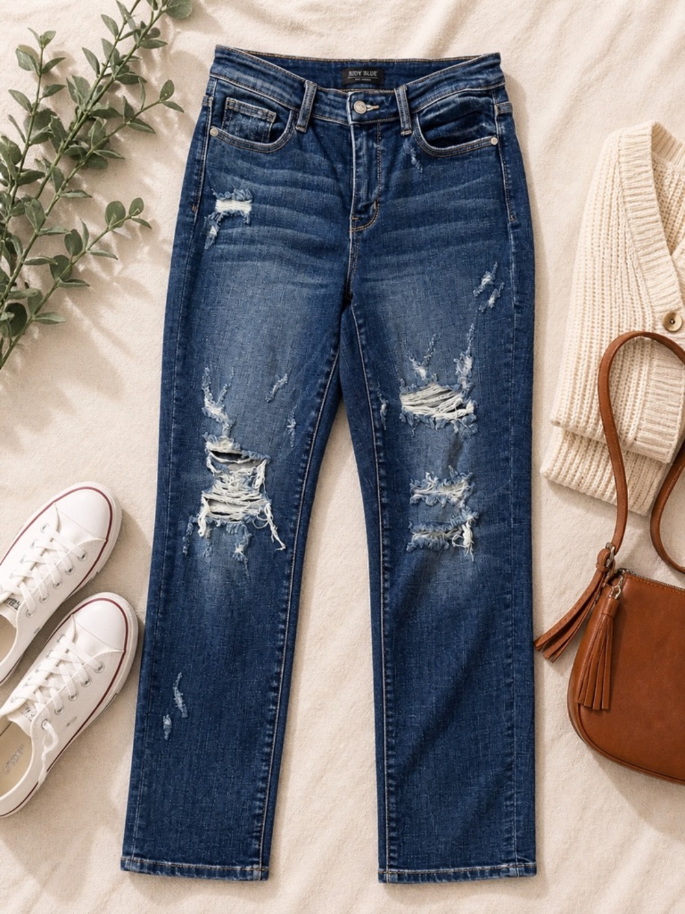 Judy Blue Boyfriend Jeans Distressed Medium Wash Stretch Denim Size 5/27